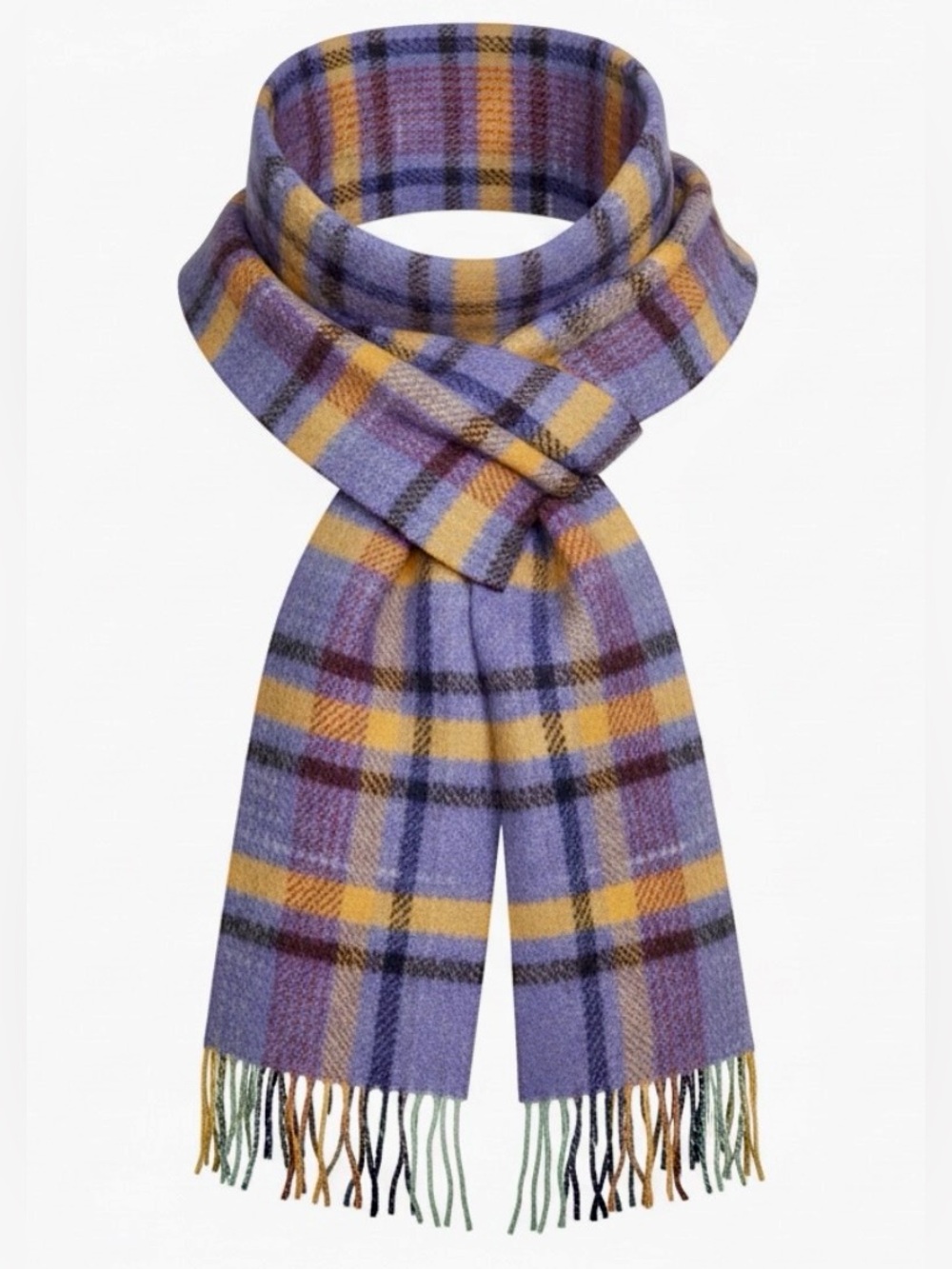 Italian Soft Brushed Lambswool Scarf Plaid Purple Yellow Blue by FACONNABLE